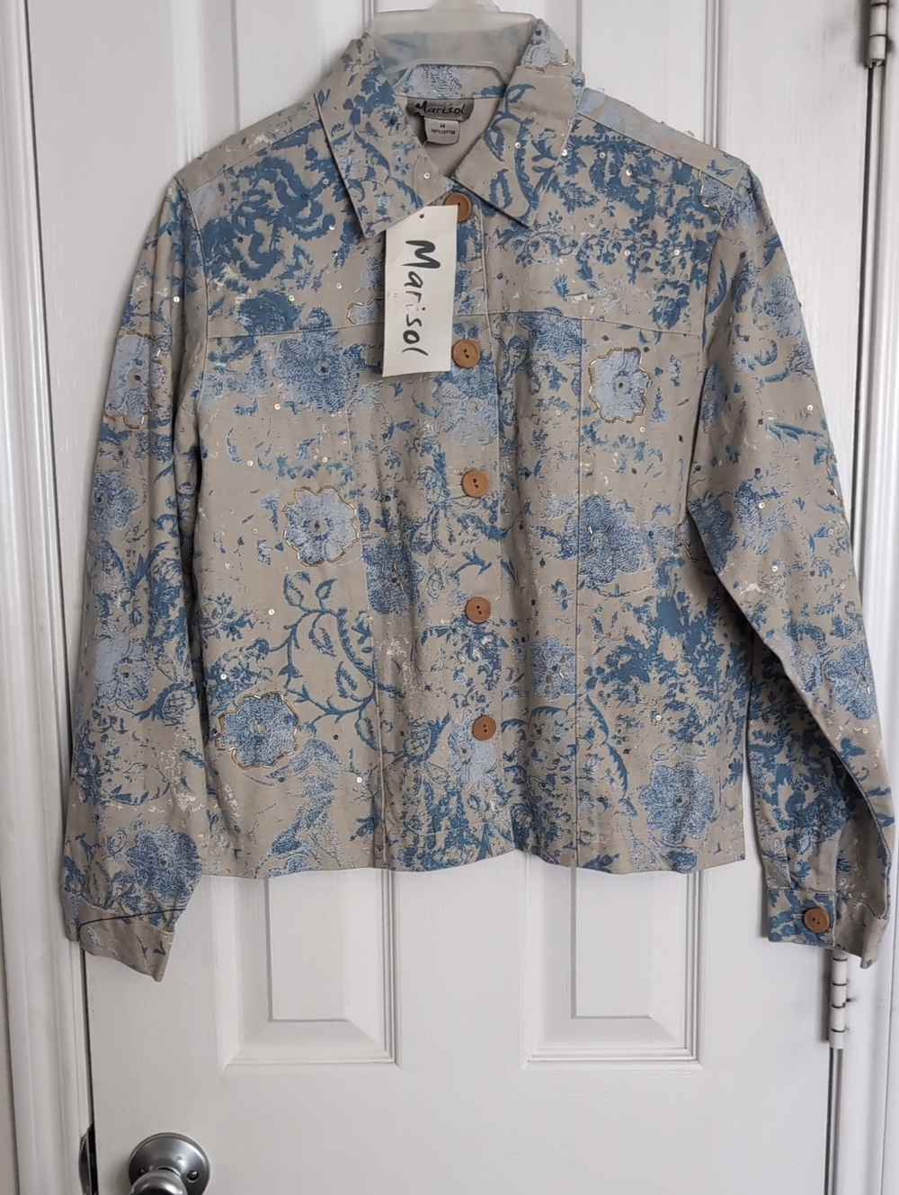 Marisol Women's Blue Floral Sequin Jacket